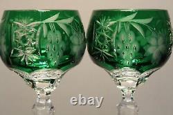 Two (2) Nachtmann Traube Bohemian Cut Crystal Wine Hock Emerald Green Grape Mint