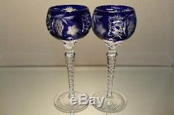 Two (2) Nachtmann Traube Bohemian Cut Tall Crystal Wine Hock Blue Grape Mint