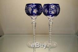 Two (2) Nachtmann Traube Bohemian Cut Tall Crystal Wine Hock Blue Grape Mint