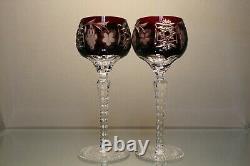 Two (2) Nachtmann Traube Bohemian Cut Tall Crystal Wine Hock Ruby Red Grape Mint