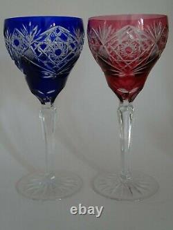 Two Amazing Large Vintage Roemer Wine Glasses Crystal Design Color Red Blue