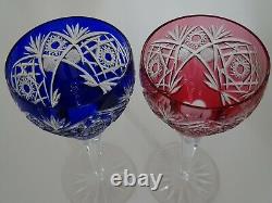 Two Amazing Large Vintage Roemer Wine Glasses Crystal Design Color Red Blue