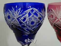 Two Amazing Large Vintage Roemer Wine Glasses Crystal Design Color Red Blue