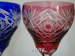 Two Amazing Large Vintage Roemer Wine Glasses Crystal Design Color Red Blue