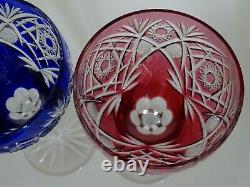 Two Amazing Large Vintage Roemer Wine Glasses Crystal Design Color Red Blue