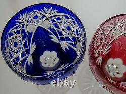 Two Amazing Large Vintage Roemer Wine Glasses Crystal Design Color Red Blue