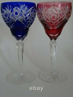 Two Amazing Large Vintage Roemer Wine Glasses Crystal Design Color Red Blue