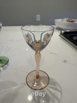 Two Antique Theresienthal Art Nouveau Art Glasses Cordial Wine Glass 6 Signed