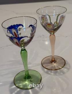 Two Antique Theresienthal Art Nouveau Art Glasses Cordial Wine Glass 6 Signed