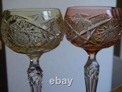 Two Old Wine Glasse Germany Crystal Colored Orange And Yellow