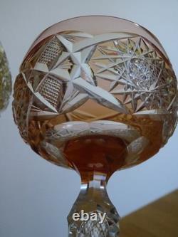 Two Old Wine Glasse Germany Crystal Colored Orange And Yellow