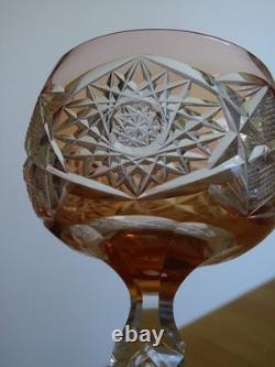 Two Old Wine Glasse Germany Crystal Colored Orange And Yellow