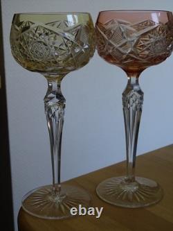 Two Old Wine Glasse Germany Crystal Colored Orange And Yellow