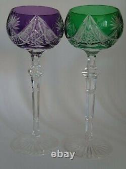 Two Vintage Roemer Wine Glass Crystal St Louis France Design Green Amethyste