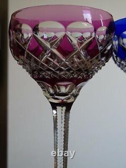 Two Vintage Roemer Wine Glass Crystal Val St Lambert Colors Blue Amethyste