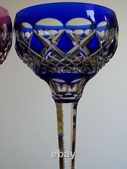 Two Vintage Roemer Wine Glass Crystal Val St Lambert Colors Blue Amethyste