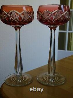 Two Vintage Roemer Wine Glass Crystal Val St Lambert Colors Orange