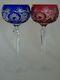 Two Vintage Roemer Wine Glasses Crystal Cut Blue And Red Colors