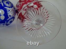 Two Vintage Roemer Wine Glasses Crystal Cut Blue And Red Colors