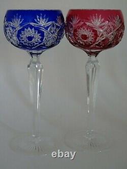 Two Vintage Roemer Wine Glasses Crystal Cut Blue And Red Colors Bohemia