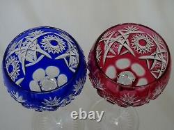 Two Vintage Roemer Wine Glasses Crystal Cut Blue And Red Colors Bohemia