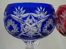 Two Vintage Roemer Wine Glasses Crystal Cut Blue And Red Colors Bohemia