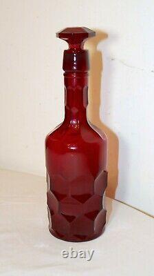 Unique rare vintage tall ruby red cranberry wine liquor glass decanter bottle