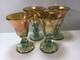 V43 Vintage Signed Iridescent Wine Glasses Set of 4 Green Golden Wine Glasses
