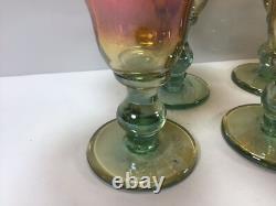 V43 Vintage Signed Iridescent Wine Glasses Set of 4 Green Golden Wine Glasses