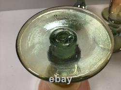 V43 Vintage Signed Iridescent Wine Glasses Set of 4 Green Golden Wine Glasses