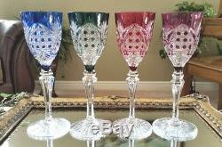 VAL ST LAMBERT Vintage SET of (4) Cut to Clear Crystal Wine Water Goblets