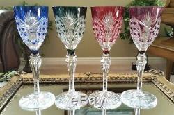 VAL ST LAMBERT Vintage SET of (4) Cut to Clear Crystal Wine Water Goblets