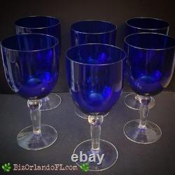 VINTAGE 5 Cobalt Blue Clear Stems with Ball Wine Glasses Water Goblets RARE