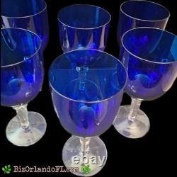 VINTAGE 5 Cobalt Blue Clear Stems with Ball Wine Glasses Water Goblets RARE