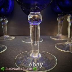 VINTAGE 5 Cobalt Blue Clear Stems with Ball Wine Glasses Water Goblets RARE