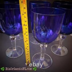 VINTAGE 5 Cobalt Blue Clear Stems with Ball Wine Glasses Water Goblets RARE