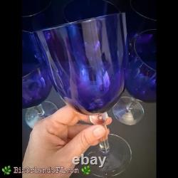 VINTAGE 5 Cobalt Blue Clear Stems with Ball Wine Glasses Water Goblets RARE