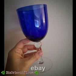 VINTAGE 5 Cobalt Blue Clear Stems with Ball Wine Glasses Water Goblets RARE