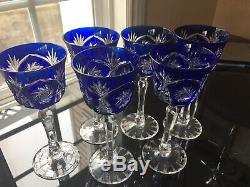 VINTAGE AJKA COBALT BLUE CUT TO CLEAR Wine GOBLET SET OF 6