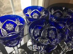 VINTAGE AJKA COBALT BLUE CUT TO CLEAR Wine GOBLET SET OF 6