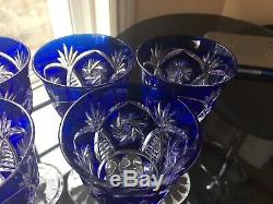 VINTAGE AJKA COBALT BLUE CUT TO CLEAR Wine GOBLET SET OF 6