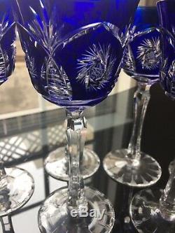 VINTAGE AJKA COBALT BLUE CUT TO CLEAR Wine GOBLET SET OF 6