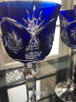 VINTAGE AJKA COBALT BLUE CUT TO CLEAR Wine GOBLET SET OF 6