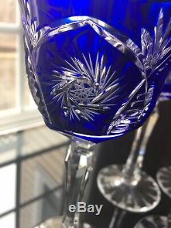 VINTAGE AJKA COBALT BLUE CUT TO CLEAR Wine GOBLET SET OF 6