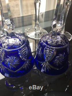 VINTAGE AJKA COBALT BLUE CUT TO CLEAR Wine GOBLET SET OF 6