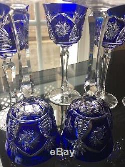 VINTAGE AJKA COBALT BLUE CUT TO CLEAR Wine GOBLET SET OF 6