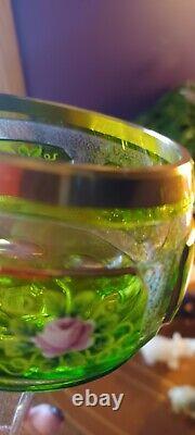 VINTAGE/Antique MOSER AMETHYST CABOCHON GILT CUT To clear GLASS WINE GOBLET heav