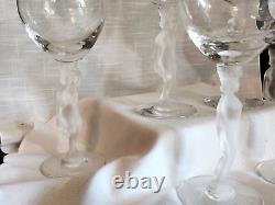 VINTAGE BAYEL BACCANTE FROSTED FIGURINE STEM WINE GLASSES (6 tot) 6 3/4h