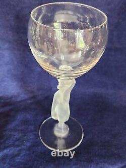 VINTAGE BAYEL BACCANTE FROSTED FIGURINE STEM WINE GLASSES (6 tot) 6 3/4h