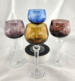 VINTAGE BOHEMIAN CUT-TO-CLEAR MULTICOLOR Crystal WINE GLASSES 8.25 SET OF 4